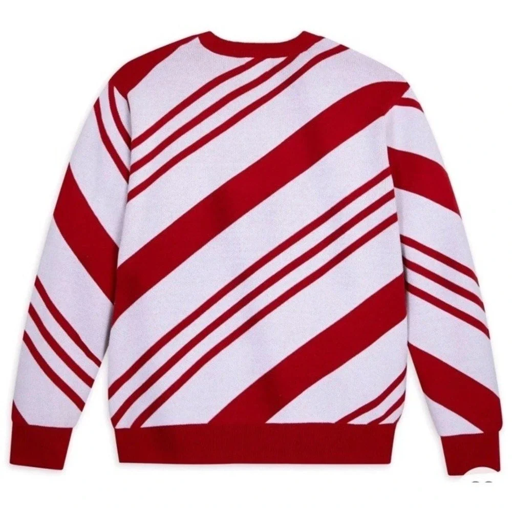 New Disney Parks Santa Mickey Mouse Sweater Xmas Candy Cane Stripes Mens S - Picture 2 of 7